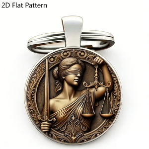 1PC Lady Justice Keychain Blindfolded Goddess with Scales of Justice Glass Dome 2D Keyring Gift for Lawyers Judges Law Students