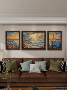 Retro-style Living Room Wall Art Sofa Background Decoration Flat & 3D High-End Triptych Painting