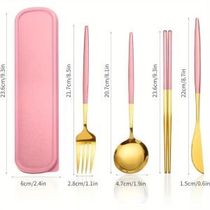 Bộ Dao Kéo Bằng Thép Không Gỉ Bộ Đồ Ăn Di Động 4 Món Có Hộp Bảo Quản Nhà Bếp Thân Thiện Với Môi Trường Phòng Ăn Bộ Đồ Gia Dụng