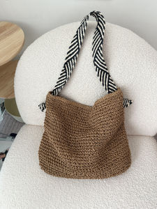 Summer Travel Beach Straw Woven Shoulder Bag Womens Holiday Underarm Single Strap Basket Style Casual Pure Color Handbag