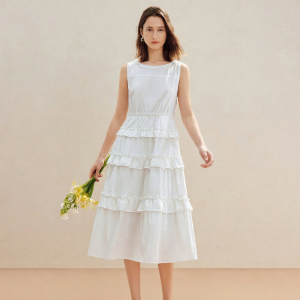 INMAN | 100 Cotton French Ruffle A-Line Dress Sleeveless Summer Womens Wear