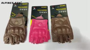 Fingerless Motorcycle Leather Gloves Protection Retro Summer Motocross Gloves Biker Motorcyclist Cycling Half Gloves Brown Black