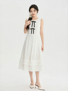 SANFU | Summer New Style Elegant Bow Double Ruffle Hem Womens Dress