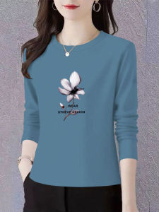 Womens Pure Cotton Long Sleeve T-Shirt Thin Base Shirt Fashionable Versatile Spring Autumn Top Breathable Comfortable round Neck