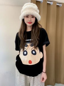 Korean Style Loose Fit Short Sleeve T-Shirt Womens Spring Summer New Style round Neck Printed Cartoon Character Top