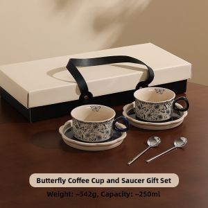 French Style Premium Ceramic Coffee Cup and Saucer Set