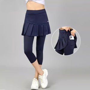 กางเกงกระโปรงเทนนิสกีฬาแบดมินตันสำหรับผู้หญิงกางเกงคาปรีขายาวสำหรับใส่วิ่งออกกำลังกายเล่นมาราธอนเล่นกอล์ฟมีจีบฤดูร้อน