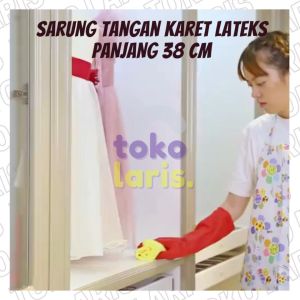 Sarung Tangan Karet Merah Pink Premium Latex Untuk Cuci Piring Baju Kebun Panjang Tebal Rubber Gloves [38 Cm]