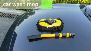 New Car Cleaning Brush: 15° Elbow Telescoping Long Handle Cleaning Mop & Chenille Broom