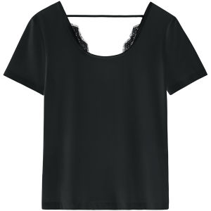 AMII | Versatile Round-neck Ice Ceramic Cotton Lace-trimmed Backless Stretch T-shirt