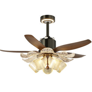 LANGSHANGZHAOMING | Retro Walnut-colored Petal Fan Light