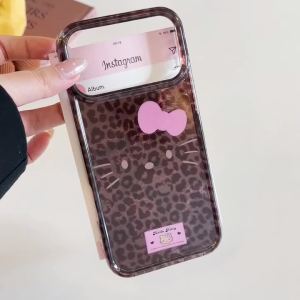 Sanrio | All Inclusive Leopard Print KT Emoji Case Phone Case For iPhone 17 16 15 14 Pro Max Case Cute Luxury Cartoon Shockproof Cover