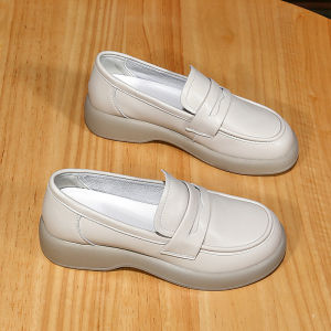 รองเท้าหนังสวมสบายสำหรับผู้หญิง รองเท้าลำลองแบบสวมส้นเตี้ย ทรงหัวมน พื้นยาง สวมใส่สบาย