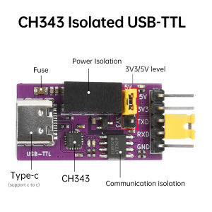 CH343 Isolated USB to TTL DC 3.3V/5V Serial Port Isolated Communication 6Mbps UART Downloader Module Type C