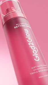 Glad2Glow All Day Matte Setting Spray 100ml Soft Matte Finish Triple-Wear Resistant Transferproof Smudgeproof Waterproof Acne-Prone Friendly 12H Makeup Hold