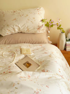 National Style Elegant Gentle Small Floral Pure Cotton Cotton Duvet Cover One-Piece Double Bed Four-Piece Set Quilt Cover Single Fitted Sheet