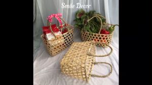 Giỏ tre đựng trái cây hoa quả làm quà tặng lễ tết Smile Decor có quai xách