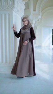 Gamis Abaya Motif Zebra Kerah Round Kolaborasi Terlaris