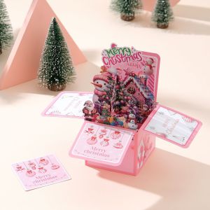 Creative Multicolor Christmas 3D Greeting Card Paper with Envelope Merry Christmas Postcard Pop Up Ornaments Blessing Cards Gift