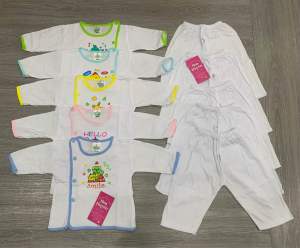 Combo 5 Bộ Dài Tay Cotton Cho Bé Sơ Sinh Vải Thun Cotton 100% | Bộ Quần Áo Dài tay cài lệch cho bé trai  bé gái sơ sinh 0-9kg