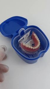 Denture Bath Box Cleaning False Teeth Storage Box With Hanging Net Container Artificial Tooth Case Orthodontic Retainer Case