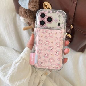 Cute Cartoon My Melody Pink Phone Case For iphone 17 15 16 14 Pro Max 17 Pro 16 Pro 15 Pro Fluffy Plush Magnetic Bracket Cover