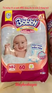 Miếng lót sơ sinh Bobby Nb2 bịch  60 miếng Tã lót sơ sinh Bobby Tã miếng Nb2 - 60 miếng dùng cho bé trê 2 tháng tuổi