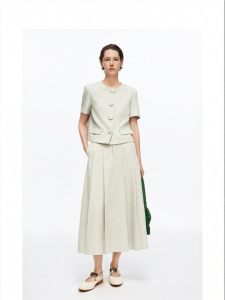 Old Money Style Flax-like Round Collar Snap Closure Box Shape Summer Jacket