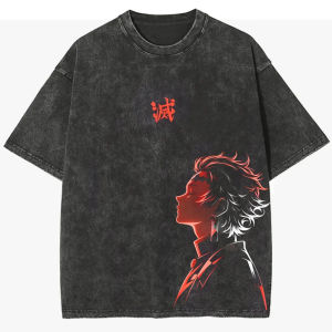 Bandai | Demon Slayer Mens and Womens Washed T-Shirt Mitsuri Kanroji Summer and Spring Anime Trendy Tee Retro Distressed Short Sleeve