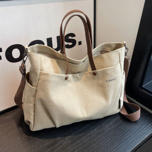 Large Capacity Commuter Canvas Tote Bag Single Shoulder Casual Style for Class And Work Youth Fashion Zipper Closure Handbag