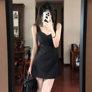 Pure Desire Sweet And Spicy Bé Gái A-Line Dress Womens High Waist Mini Black Dress Age-Defying Sleeveless Strapless Dress