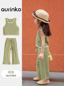 Girls Knitted Summer Outfit Set Baby Vest And Pants Two Piece Set Childrens Fashionable Clothes Cotton 100% Korean Style