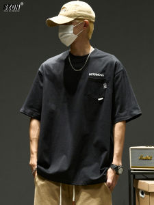 เสื้อยืดชายแขนสั้นหลวมพิมพ์ลายอเมริกันสไตล์ฤดูร้อน ทรงหลวม ทรงหลวม ทรงหลวม เสื้อยืดแขนสั้นคอตตอนผสม