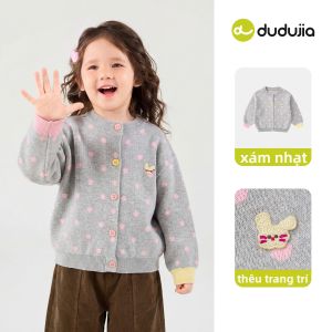 DUDUJIA | Áo Cardigan Len 100% Cotton Cho Bé Gái Mùa Thu