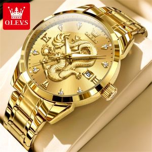 OLEVS 3619 Mens Watch Top Brand Fashion Original Quartz Watch for Man China Loong Dragon Dial Waterproof Luminous Date Reloj