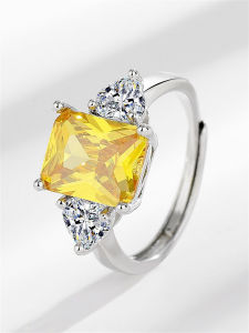 Luxurious Yellow Crystal Princess Ring for Women Fashionable Open Hand Ring Summer Versatile Accessory Simulated Design Ring
