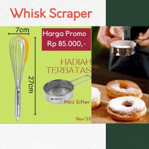Whisk Scraper 2 in 1 stainless Mamamix | kocok telur sekaligus spatula. lebih praktis. Bonus Mini Sifter ayakan tepung imut