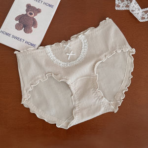 Antibacterial Pure Cotton Ladies Triangle Panties Extended Crotch Lengthened Womens Underwear mid Waist Briefs Lace Shorts