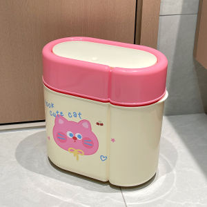 Cute Narrow Gap Trash Can Large Capacity Hinged Lid Bathroom Toilet Home Dormitory Ring Press Thin Model High Aesthetic Value Paper Barrel