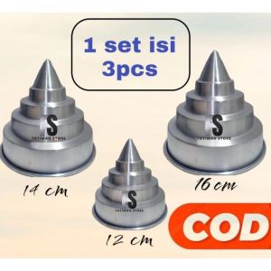 3Pcs Loyang/Cetakan nasi tumpeng tangga/kerucut anti lengket bahan almunium