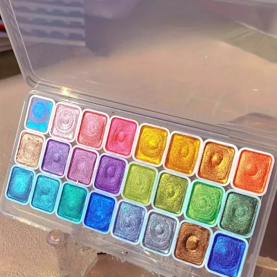 24 Shades Metallic Pearl Watercolor Pigment Set Glitter Solid Paint for Nail Art Painting Calligraphy Craft Accessories