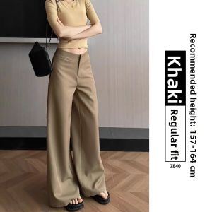 YAYANGREN | Vintage Style Khaki Wide Leg Pants for Curvy Women