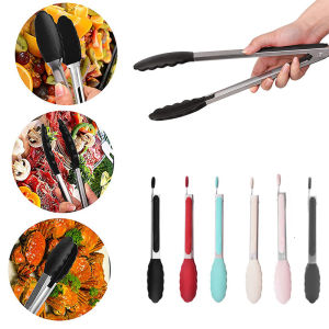 Silicone Food Tongs Grilling Multifunctional Stainless Steel Clamp Non-Stick Barbecue Clip Kitchen Salad Bread Serving Tong