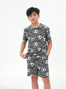 Bộ cộc tay bé trai size đại Bigfox Miss Meow chất cotton in bóng đá cỡ 12131415 tuổi 40kg 50kg