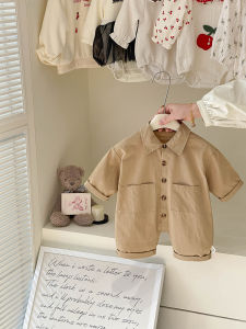 เสื้อผ้าเด็กผ้าฝ้ายบางสไตล์ฤดูใบไม้ร่วงสำหรับเด็กและเด็กวัยเตาะแตะ เสื้อผ้าทำงาน เสื้อผ้าเด็กชายและเด็กหญิง เสื้อผ้าเด็กวัยหนึ่งปี เสื้อผ้าเด็ก