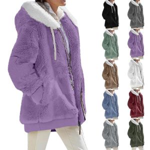 Winter Fashion Womens Coat New Casual Hooded Zipper Ladies Clothes Cashmere Autumn Women Fleece Jacket Solid Color Ladies Coats