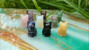 1.5 Tiger Eye Cat Figurine Natural Stone Hand Carved Rose Quartz Mini Kitten Pet Jade Crystal Craft Chakra Feng Shui Home Decor