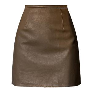 PIAOYA | PU Leather A-Line Skirt High Waist Slimming Matte Khaki