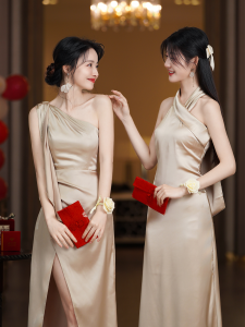 Elegant Satin Maids Dress Engagement Party Womens Fashion High-Quality Custom-Made Gown Beautiful Sister Group Ensemble