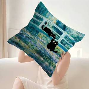 Beast Kingdom | Claude Monet Interesting Cute Black Cat Cushion Cover Car Throw Pillow Case For Sofa Car Christmas Gift 40x40cm 45x45cm